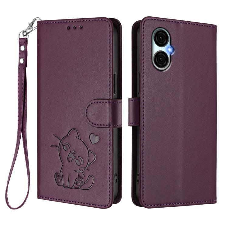 For BLU G53 Embossed Heart Cat Leather Phone Case with Hand Strap