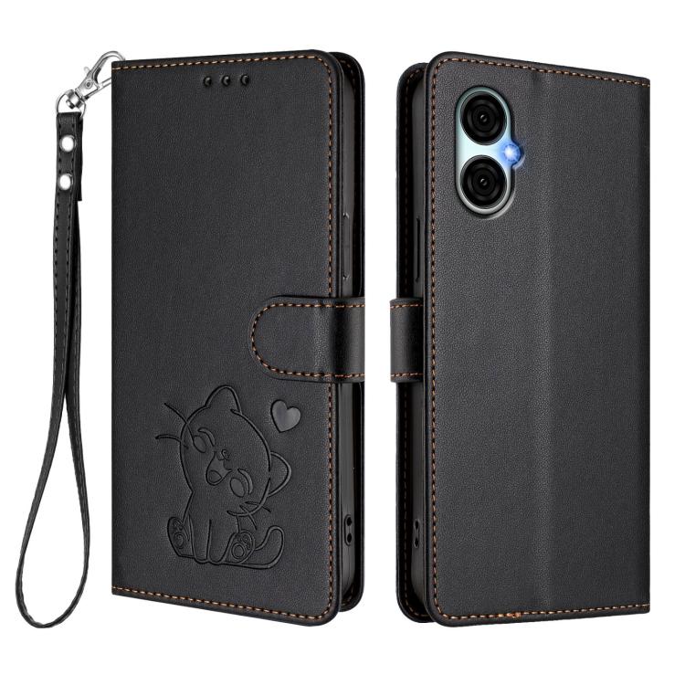 For BLU G53 Embossed Heart Cat Leather Phone Case with Hand Strap
