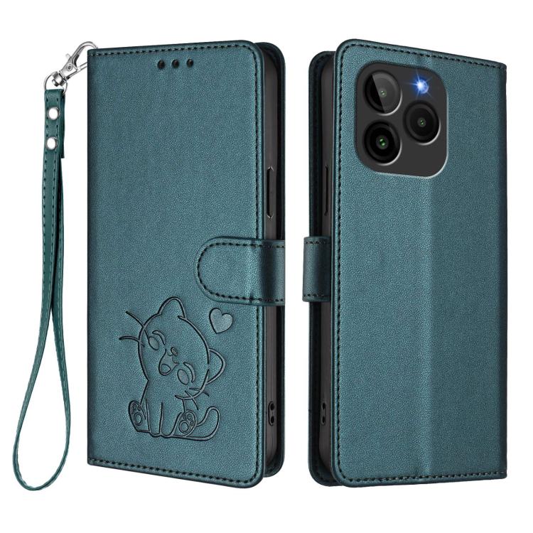 For BLU G54 Embossed Heart Cat Leather Phone Case with Hand Strap