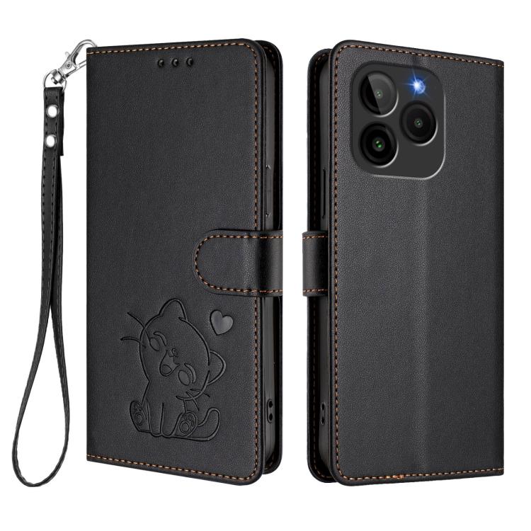 For BLU G54 Embossed Heart Cat Leather Phone Case with Hand Strap