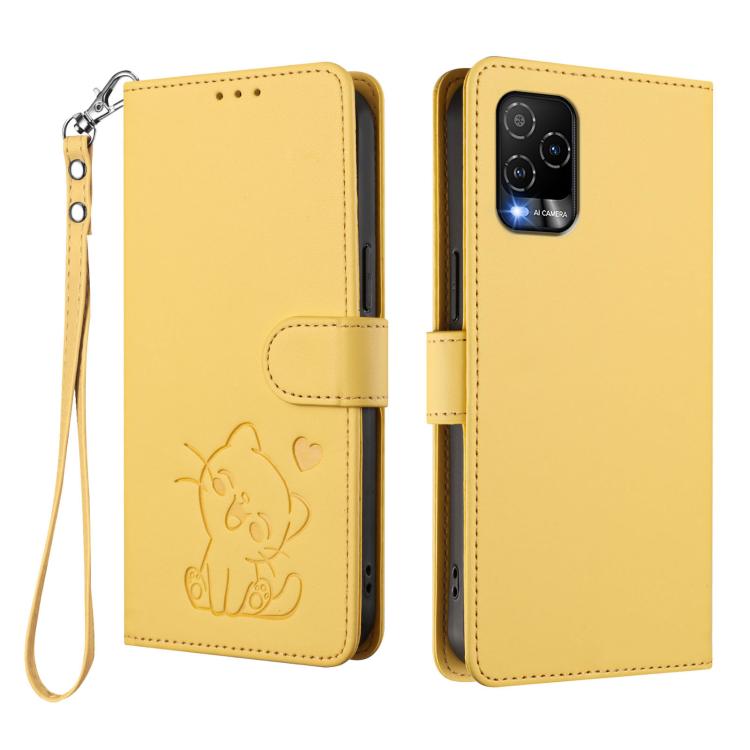 For BLU View 5 Pro Embossed Heart Cat Leather Phone Case with Hand Strap