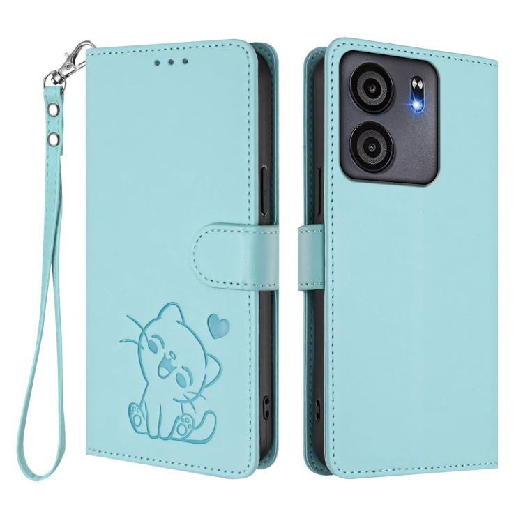 For BLU View 5 Embossed Heart Cat Leather Phone Case with Hand Strap