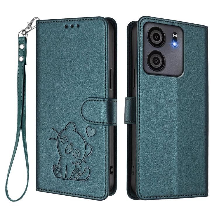 For BLU View 5 Embossed Heart Cat Leather Phone Case with Hand Strap