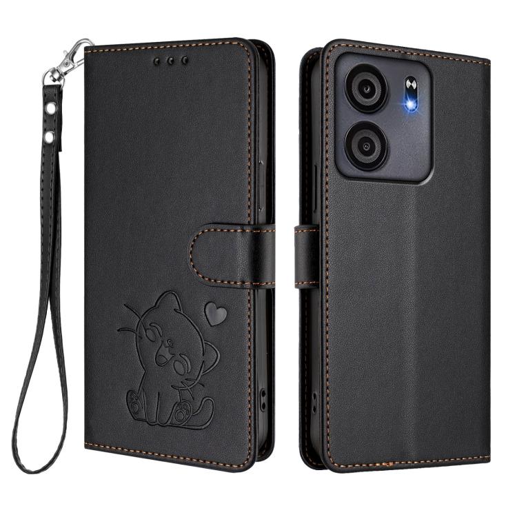 For BLU View 5 Embossed Heart Cat Leather Phone Case with Hand Strap
