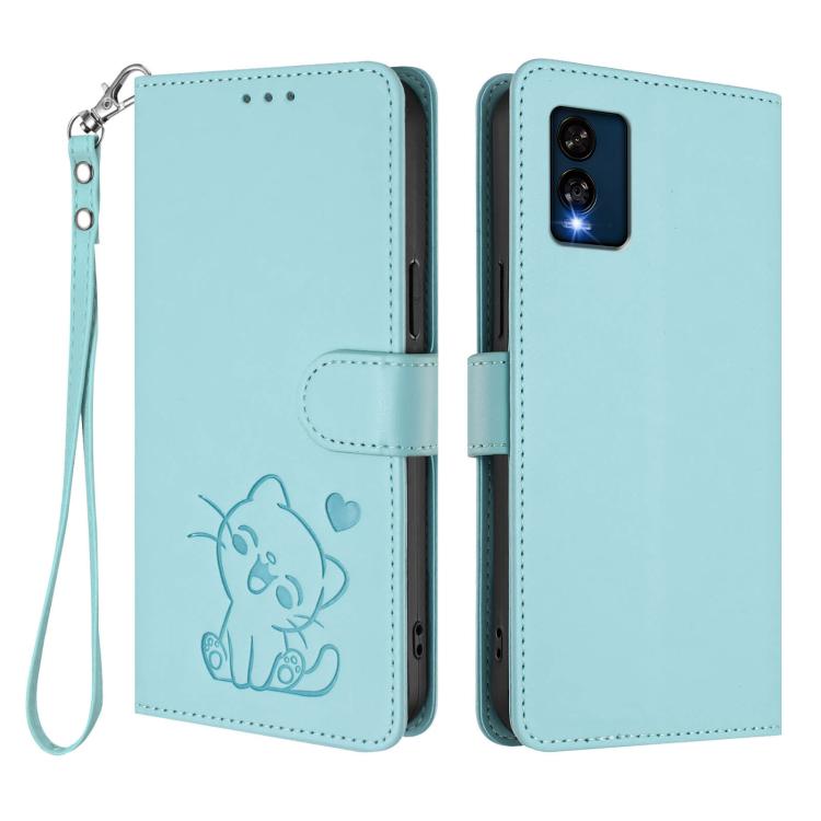 For BLU View Speed 5G B1550VL Embossed Heart Cat Leather Phone Case with Hand Strap