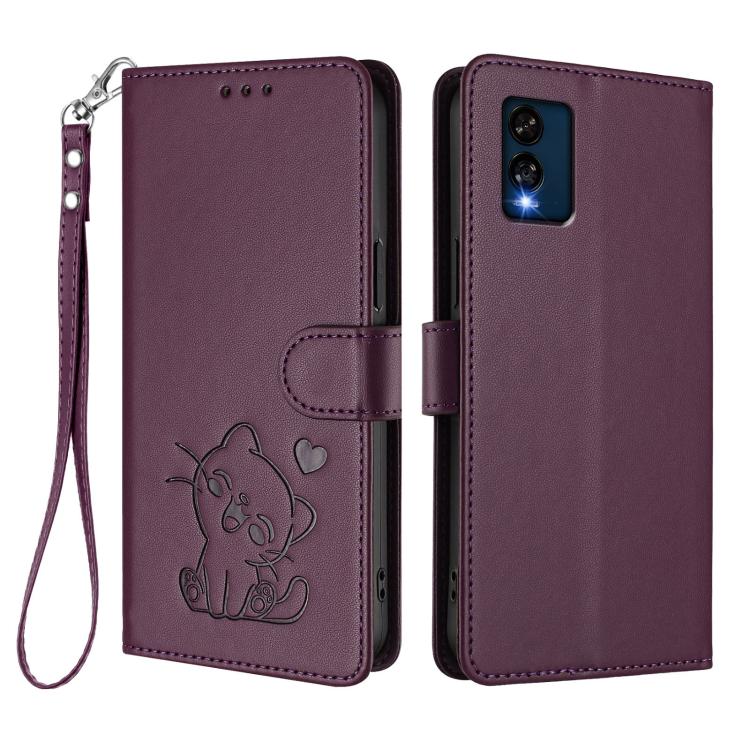 For BLU View Speed 5G B1550VL Embossed Heart Cat Leather Phone Case with Hand Strap
