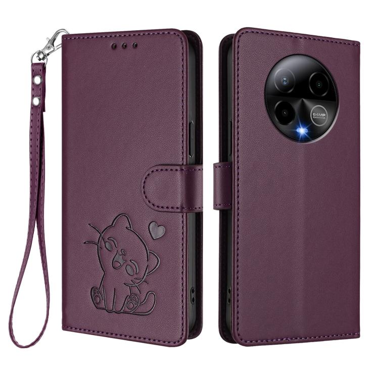 For BLU Bold K50 Embossed Heart Cat Leather Phone Case with Hand Strap