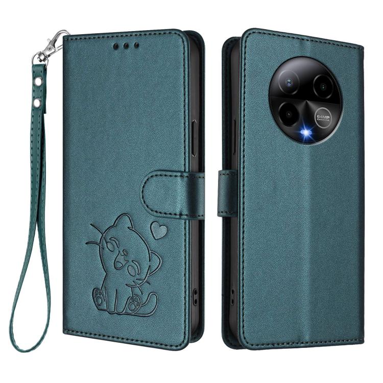 For BLU Bold K50 Embossed Heart Cat Leather Phone Case with Hand Strap