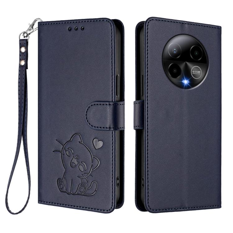 For BLU Bold K50 Embossed Heart Cat Leather Phone Case with Hand Strap