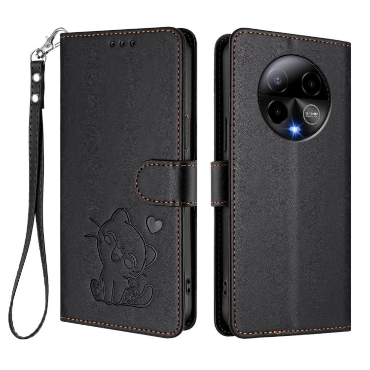 For BLU Bold K50 Embossed Heart Cat Leather Phone Case with Hand Strap