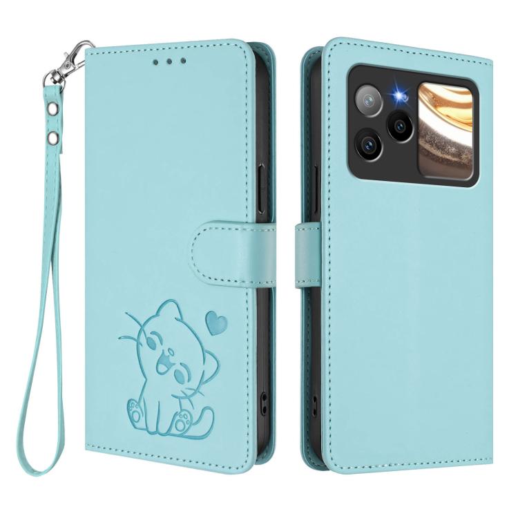 For BLU Bold N4 Embossed Heart Cat Leather Phone Case with Hand Strap