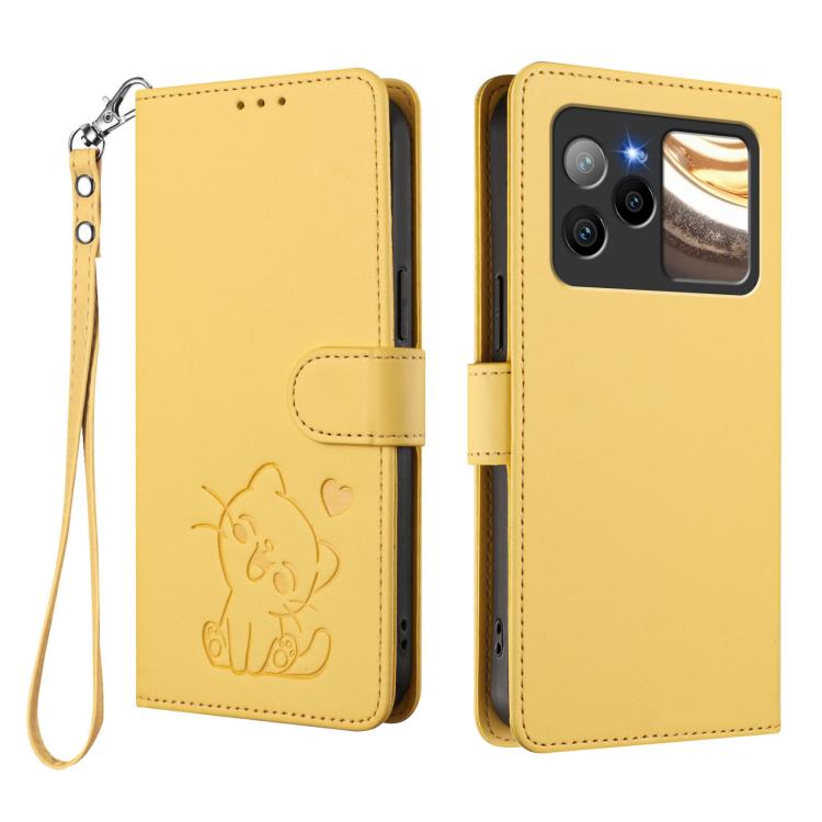 For BLU Bold N4 Embossed Heart Cat Leather Phone Case with Hand Strap