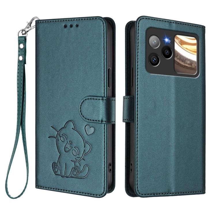 For BLU Bold N4 Embossed Heart Cat Leather Phone Case with Hand Strap