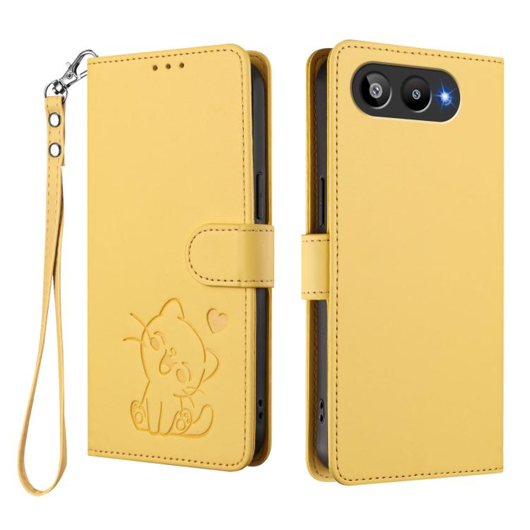 For BLU G95 Embossed Heart Cat Leather Phone Case with Hand Strap