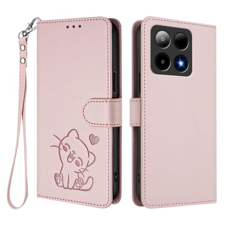 For Boost Mobile Summit 5G 2024 Embossed Heart Cat Leather Phone Case with Hand Strap