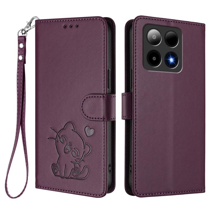For Boost Mobile Summit 5G 2024 Embossed Heart Cat Leather Phone Case with Hand Strap