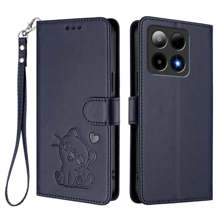 For Boost Mobile Summit 5G 2024 Embossed Heart Cat Leather Phone Case with Hand Strap