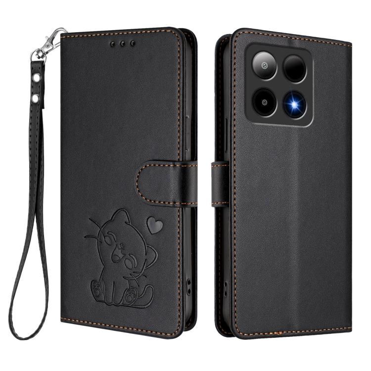 For Boost Mobile Summit 5G 2024 Embossed Heart Cat Leather Phone Case with Hand Strap
