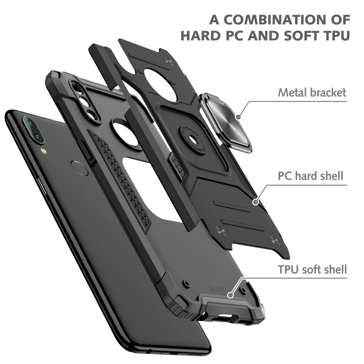 For Samsung Galaxy A10s Magnetic Armor Shockproof TPU + PC Case with Metal Ring Holder