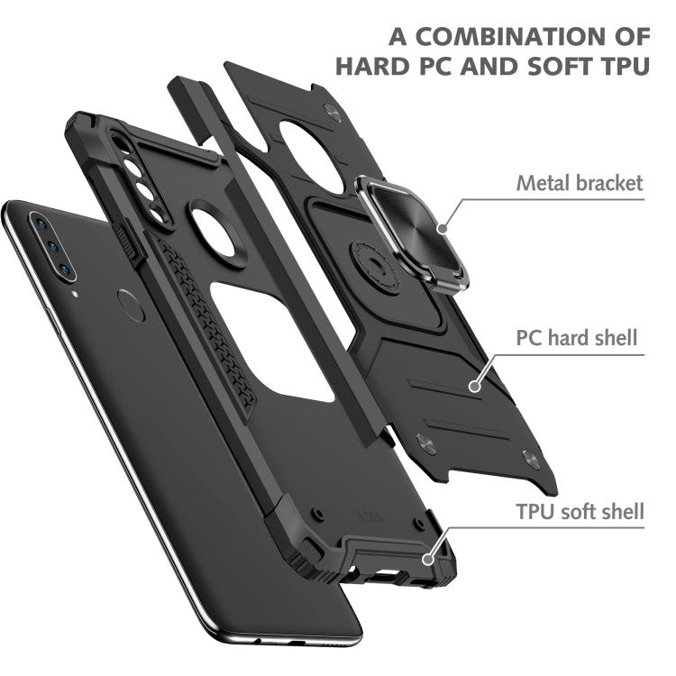 For Samsung Galaxy A20s Magnetic Armor Shockproof TPU + PC Case with Metal Ring Holder