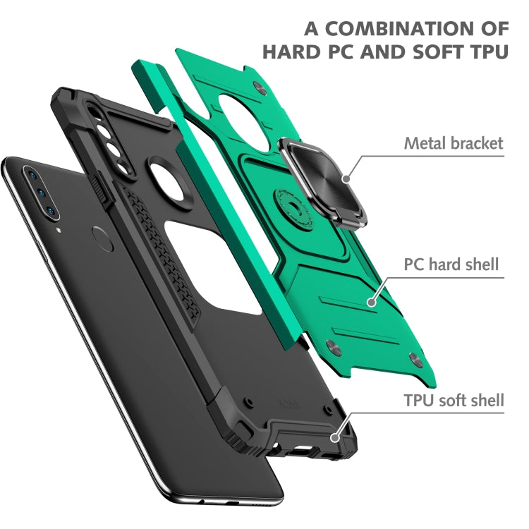 For Samsung Galaxy A20s Magnetic Armor Shockproof TPU + PC Case with Metal Ring Holder