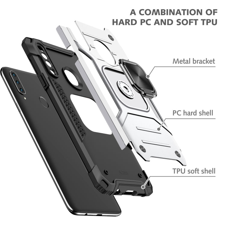 For Samsung Galaxy A20s Magnetic Armor Shockproof TPU + PC Case with Metal Ring Holder