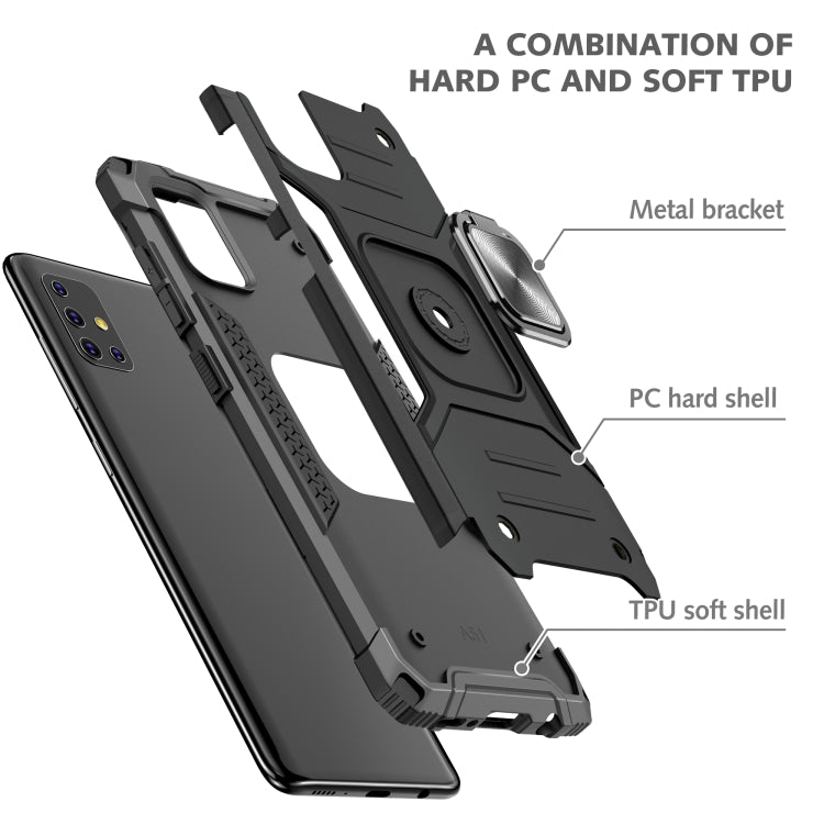 For Samsung Galaxy A51 Magnetic Armor Shockproof TPU + PC Case with Metal Ring Holder