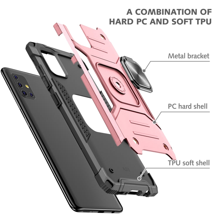 For Samsung Galaxy A51 Magnetic Armor Shockproof TPU + PC Case with Metal Ring Holder