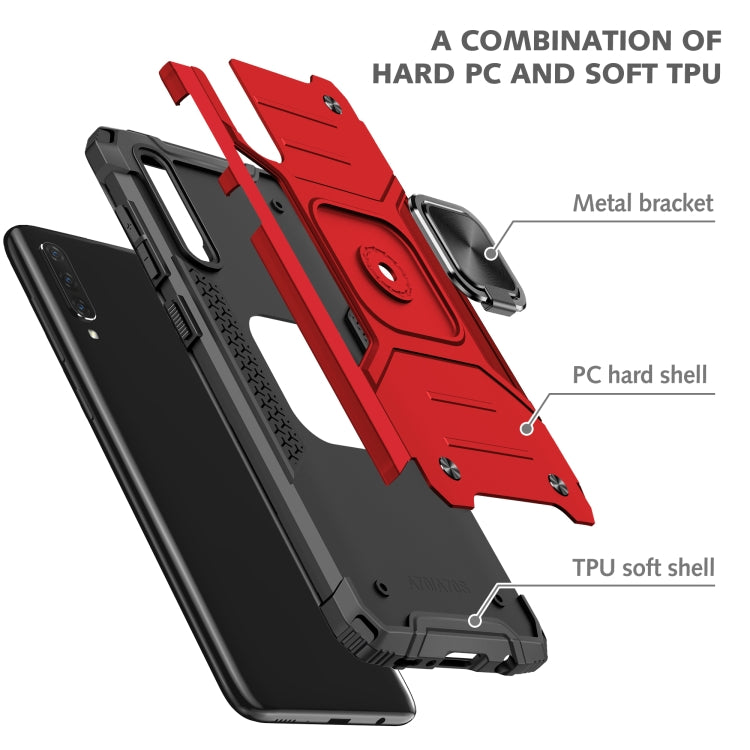 For Samsung Galaxy A70 Magnetic Armor Shockproof TPU + PC Case with Metal Ring Holder