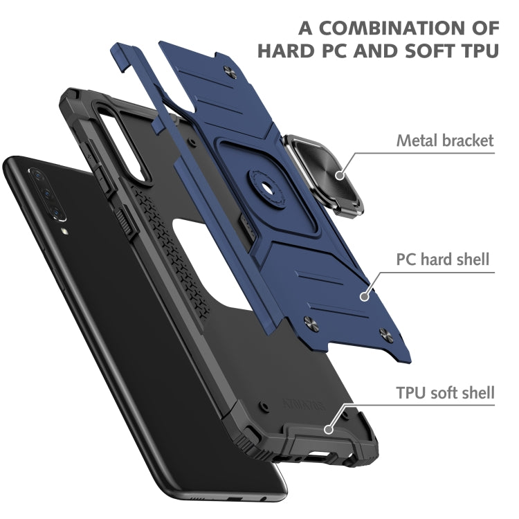 For Samsung Galaxy A70 Magnetic Armor Shockproof TPU + PC Case with Metal Ring Holder