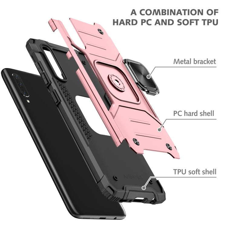 For Samsung Galaxy A70 Magnetic Armor Shockproof TPU + PC Case with Metal Ring Holder