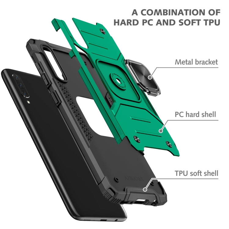 For Samsung Galaxy A70 Magnetic Armor Shockproof TPU + PC Case with Metal Ring Holder