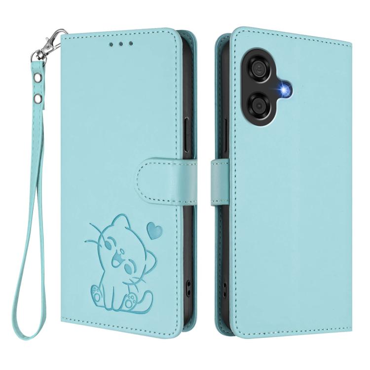 For Coolpad Cool 40i Embossed Heart Cat Leather Phone Case with Hand Strap