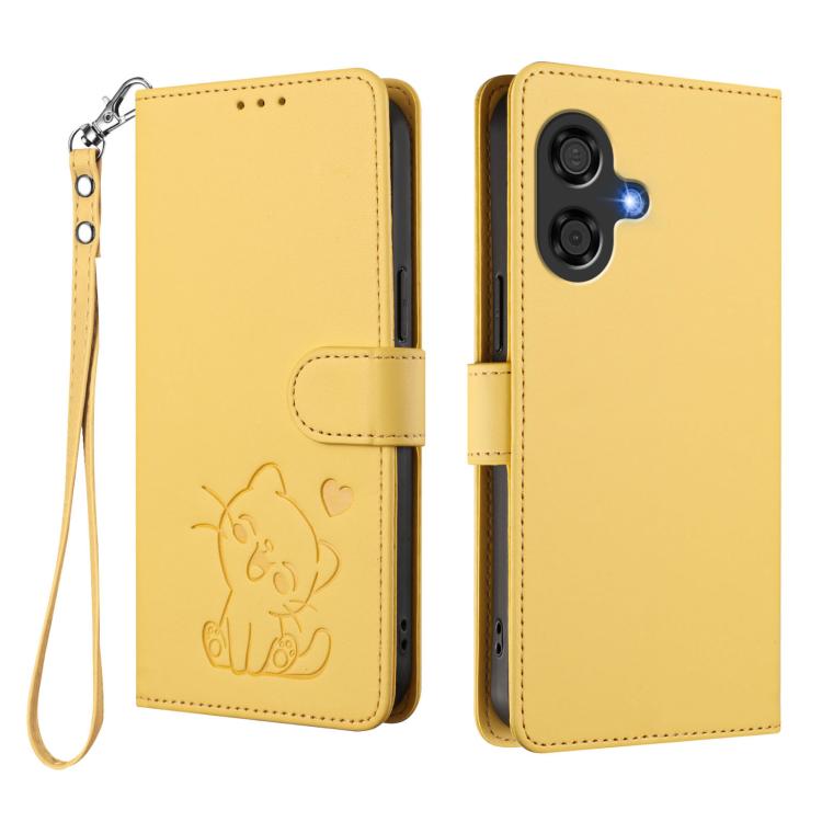 For Coolpad Cool 40i Embossed Heart Cat Leather Phone Case with Hand Strap