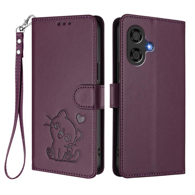 For Coolpad Cool 40i Embossed Heart Cat Leather Phone Case with Hand Strap