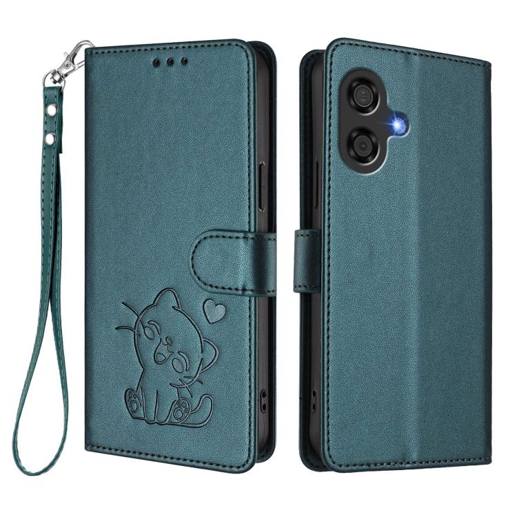 For Coolpad Cool 40i Embossed Heart Cat Leather Phone Case with Hand Strap