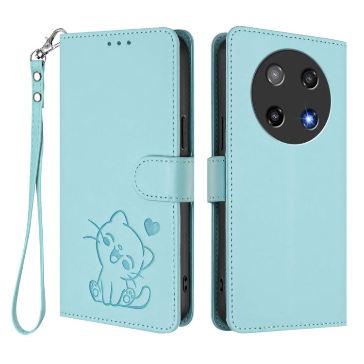 For Coolpad C16 Embossed Heart Cat Leather Phone Case with Hand Strap