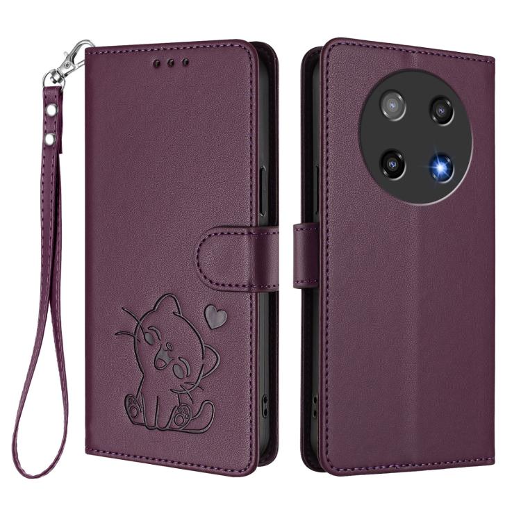 For Coolpad C16 Embossed Heart Cat Leather Phone Case with Hand Strap