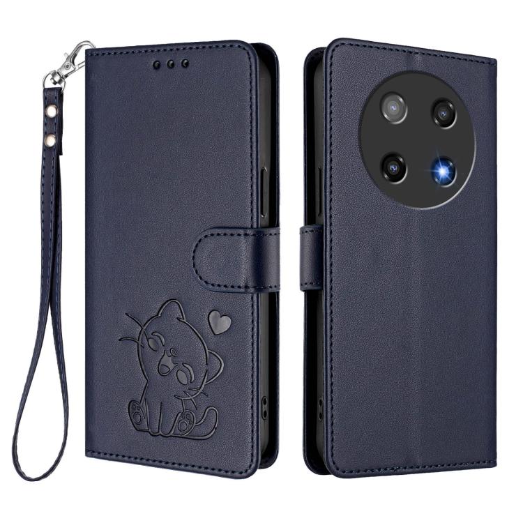 For Coolpad C16 Embossed Heart Cat Leather Phone Case with Hand Strap