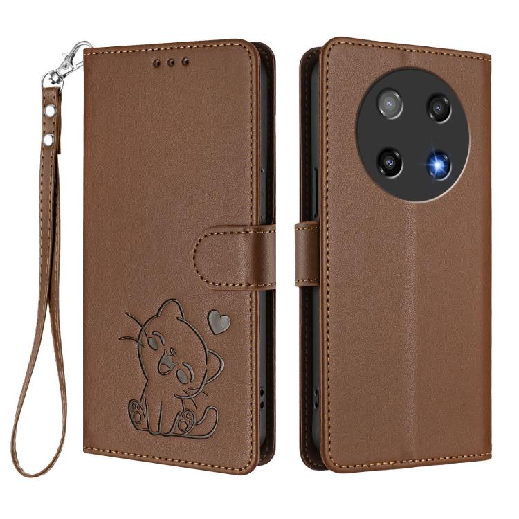 For Coolpad C16 Embossed Heart Cat Leather Phone Case with Hand Strap