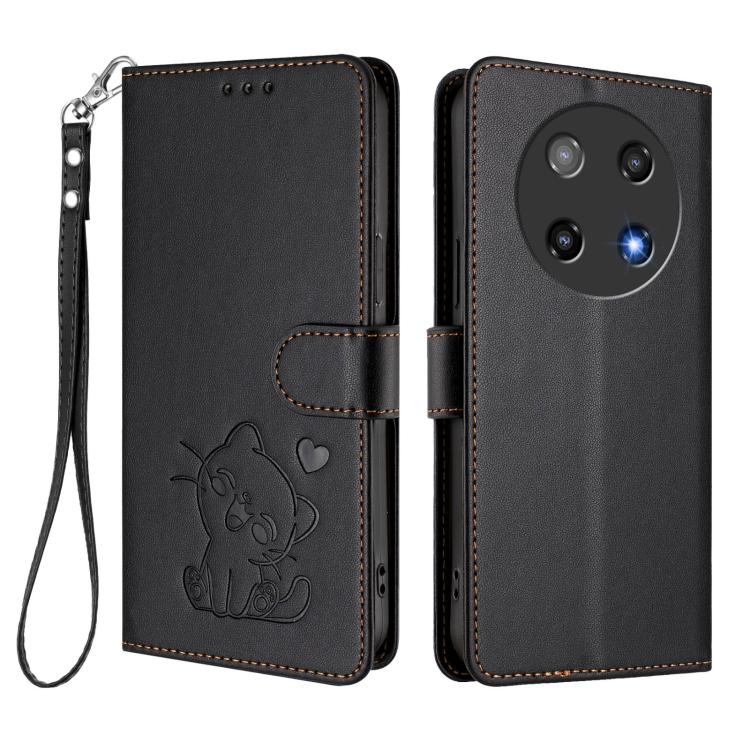 For Coolpad C16 Embossed Heart Cat Leather Phone Case with Hand Strap