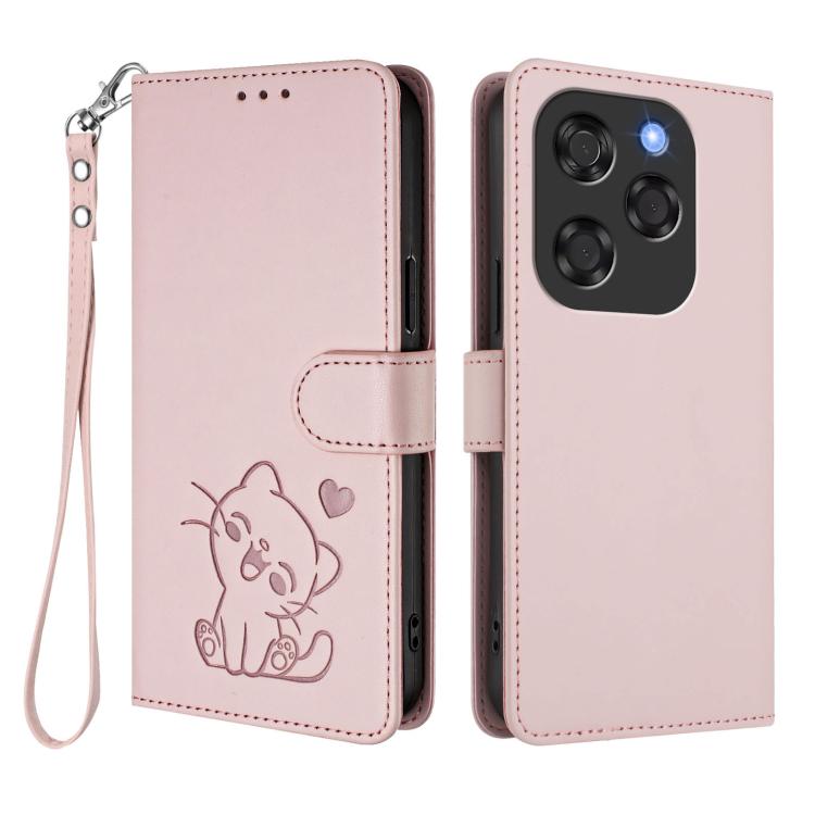 For Coolpad X100 Embossed Heart Cat Leather Phone Case with Hand Strap