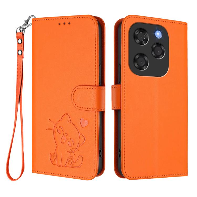 For Coolpad X100 Embossed Heart Cat Leather Phone Case with Hand Strap