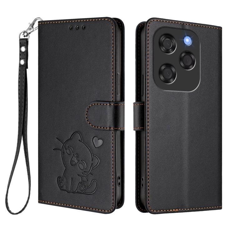 For Coolpad X100 Embossed Heart Cat Leather Phone Case with Hand Strap