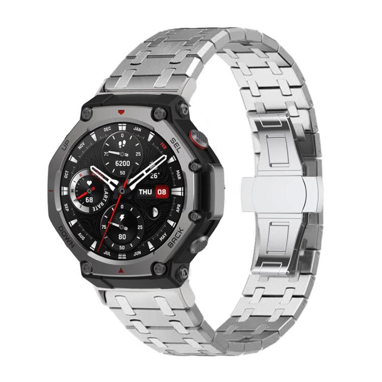 For Amazfit T-Rex Pro Butterfly Buckle Stainless Steel Watch Band