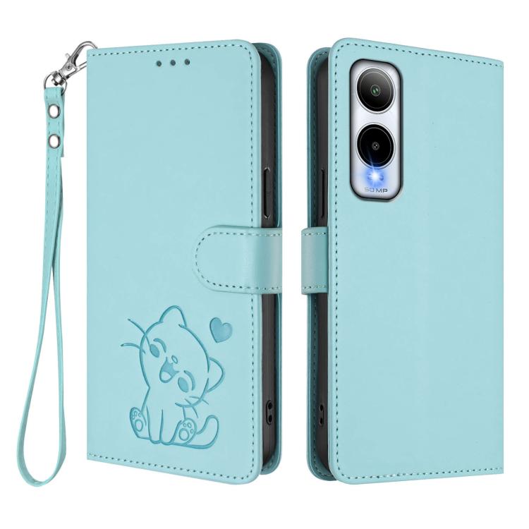 For Cricket Icon 6 / AT&T Verge Embossed Heart Cat Leather Phone Case with Hand Strap
