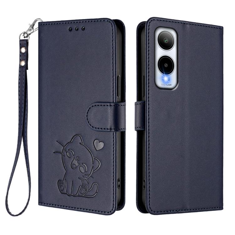 For Cricket Icon 6 / AT&T Verge Embossed Heart Cat Leather Phone Case with Hand Strap