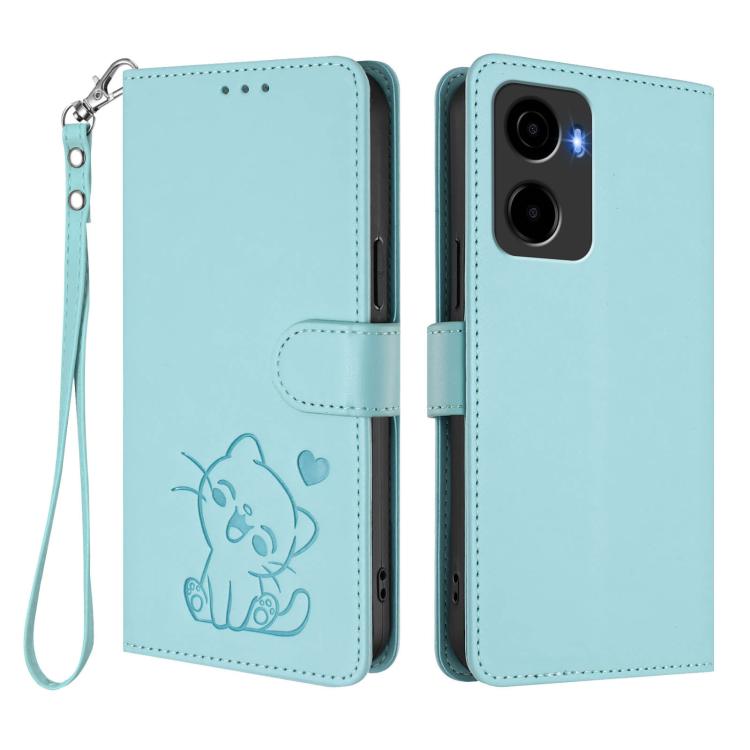 For Cricket Magic 2 5G / AT&T Propel 2 5G Embossed Heart Cat Leather Phone Case with Hand Strap