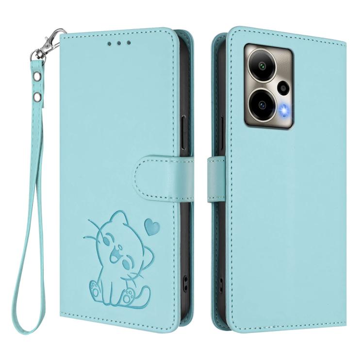 For Cricket Outlast 5G 2024 Embossed Heart Cat Leather Phone Case with Hand Strap