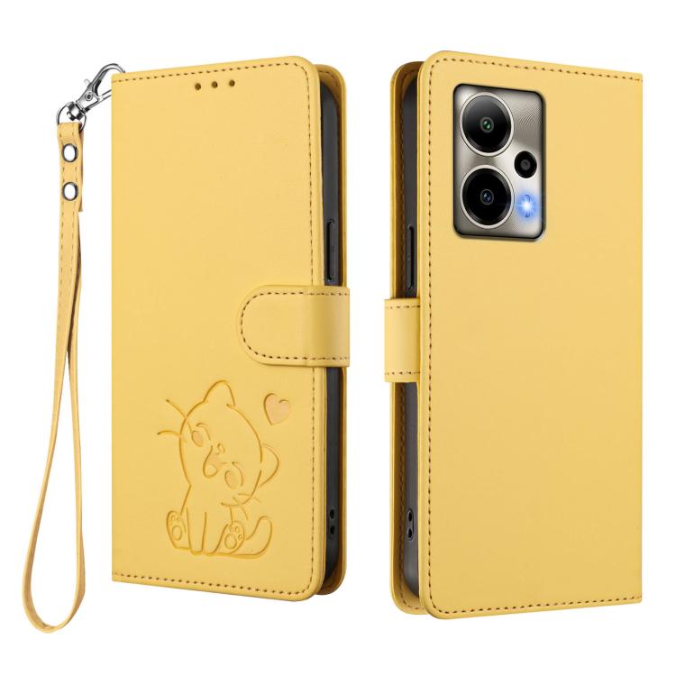 For Cricket Outlast 5G 2024 Embossed Heart Cat Leather Phone Case with Hand Strap